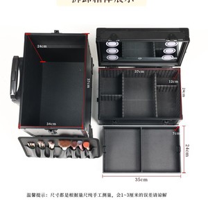 Maleta de maquillaje profesional con espejo LED iluminado, negra, de gran capacidad, para uso doméstico, accesorios de maquillaje permanente. - Product Image 5