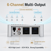 Amplificateur audio de voiture 6 canaux pour autoradio Android avec 7 boutons de commande 4x50W+2x30W sortie RCA haute qualité