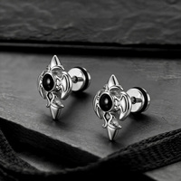 Designer Style 3D Relief Fleur De Lis Oorbellen 316L Roestvrij Staal Verweerde Afwerking Onyx Steen Helix Piercing Sieraden Unisex