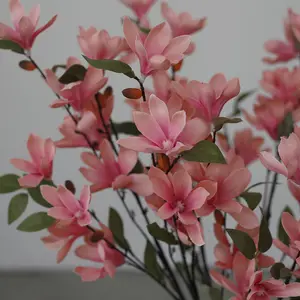 Penjualan Langsung Pabrik 90Cm 35 Inci Batang Magnolia Sutra Bunga Magnolia Buatan Bunga Pernikahan Putih Merah Muda