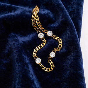 Bracciale di Lusso in <span class=keywords><strong>Acciaio</strong></span> Inossidabile Placcato Oro 18K con Diamanti e Zirconi, Bracciale a Catena con Zirconi PVD, Gioielli Quotidiani per Donne - Product Image 2