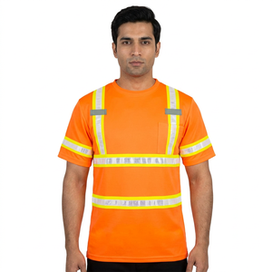 Custom Made Breathable Unisex <b>High</b> <b>Vis</b> Reflective Safety Work Short Sleeve <b>T</b>-<b>Shirt</b> Polyester/Cotton Made in Pakistan - Product Image 1