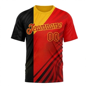 Custom Sublimated Soccer Jersey Men's Short Sleeve Crew Neck Moisture Wicking Polyester Team name 00 <b>Red</b> Black Yellow - Product Image 1