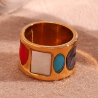 Dreamshow Bague Chevalière Turquoise Géométrique Plaqué Or Acier Inoxydable Bijoux de Déclaration