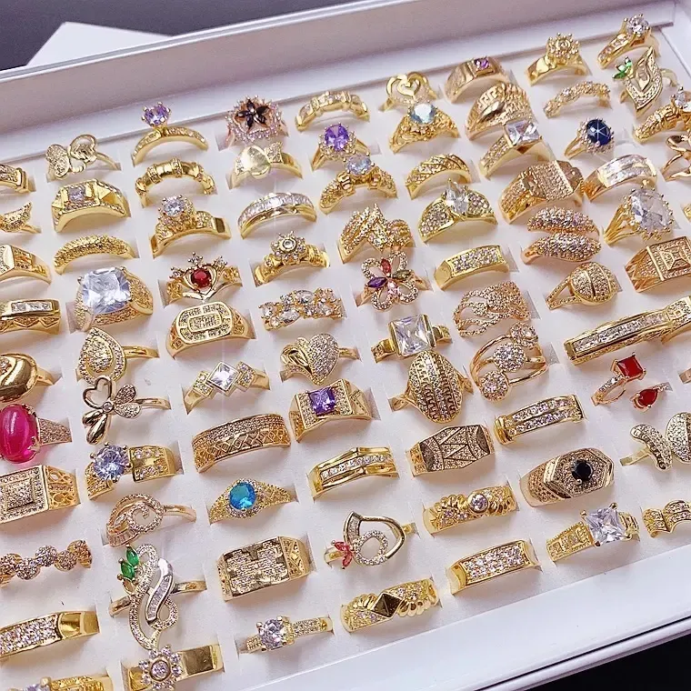 Grosir batu permata zircon berlapis emas 18k wanita grosir cincin berlian imitasi mode hadiah pernikahan cincin jari wanita