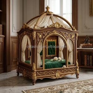Cama con Dosel de Madera Maciza de Estilo Real Francés, Tamaño King, con Detalles Tallados a Mano, Diseño Tradicional, Duradera y Ecológica - Product Image 6