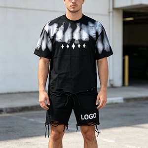 Ensembles de t-shirts grande taille pour hommes, ensembles deux pièces à manches courtes 480 g/m² pour hommes, 100 % coton éponge, ensembles décontractés d'été pour hommes - Product Image 2