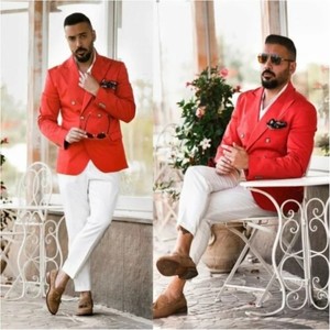 <span class=keywords><strong>Costume</strong></span> <span class=keywords><strong>homme</strong></span> élégant à revers croisé <span class=keywords><strong>rouge</strong></span> avec pantalon <span class=keywords><strong>blanc</strong></span> pour soirée, mariage, bal de promo – Coupe ajustée – Tenue de cérémonie pour <span class=keywords><strong>homme</strong></span> - Product Image 2