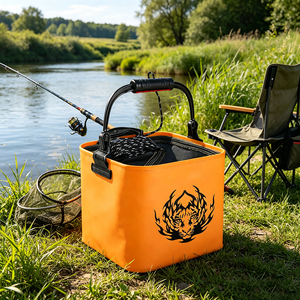 Matériel de pêche, couvercle en maille anti-évasion, conteneur pour poissons vivants résistant à l'usure, seau pliable en EVA pour le camping en plein air, les jeux aquatiques pour enfants - Product Image 1