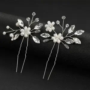 2 pz/set fashion crystal pearl flower forcine per capelli da sposa forcine per capelli