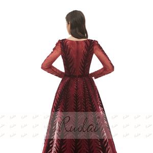 Ruolai PEV-L3147 lusso <span class=keywords><strong>Tulle</strong></span> velluto <span class=keywords><strong>pizzo</strong></span> maniche lunghe sirena festa abiti da sera donna - Product Image 5