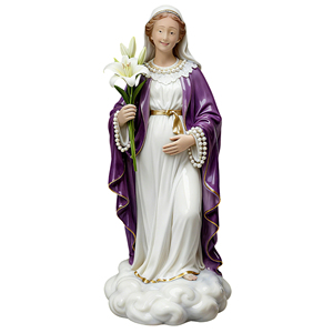 Statue de la <span class=keywords><strong>Vierge</strong></span> <span class=keywords><strong>Marie</strong></span> <span class=keywords><strong>enceinte</strong></span> avec des lys et un manteau violet, sculpture de mère <span class=keywords><strong>enceinte</strong></span> souriante sur une base de nuage, pour les salles de prière - Product Image 1