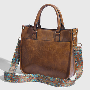 Sac fourre-tout rétro pour femme avec fermeture éclair, sac à bandoulière décontracté à large sangle, inspiré de l'Europe et des États-Unis - Product Image 2