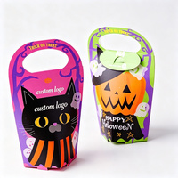 Boîte en papier personnalisée avec logo pour Halloween, prête à être expédiée, boîte d'emballage pour bonbons Trick or Treat avec poignée, boîte pliable portable
