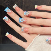 Uñas postizas acrílicas europeas y americanas de media cubierta con diseño de pico de pato tallado, con pegamento para uso en los dedos.
