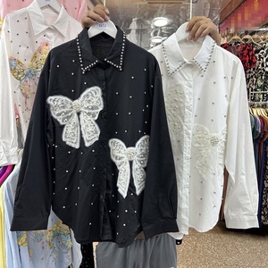 Camisa de manga larga con lazo de pedrería y cuentas estilo industrial europeo - Blusa holgada de <span class=keywords><strong>moda</strong></span> para mujer, nueva colección de otoño - Product Image 6