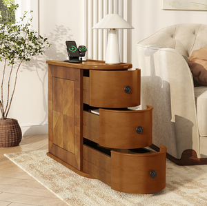 Mesa Auxiliar Moderna de Madera Maciza con Estación de Carga y Cajones, Altura Ajustable, No Requiere Ensamblaje - Product Image 5