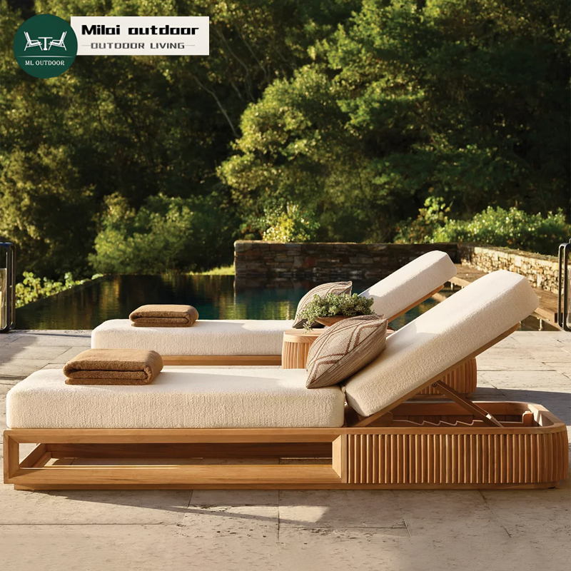 Modern Teak Wood Sun Lounger Bed