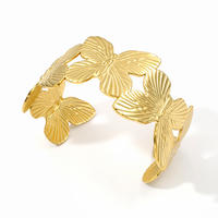Modischer Edelstahl-Schmuck Großhandel Klobiges Blumen-Manschettenarmband und Armband Vergoldeter Designer-Damenschmuck