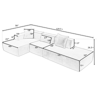 Canapé modulaire en tissu en forme de L, style minimaliste nordique 2025, sans ossature, avec chaise longue, cadre en eucalyptus, garantie 1 an