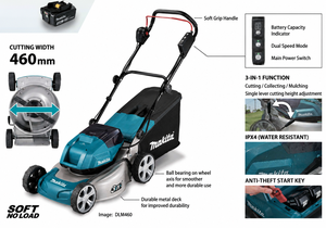 <span class=keywords><strong>Tondeuse</strong></span> à gazon sans fil <span class=keywords><strong>Makita</strong></span> DLM460Z 18V, moteur sans balais, largeur de coupe 460 mm, hauteur de coupe maximale 75 mm, 1450 W, alimentée par <span class=keywords><strong>batterie</strong></span> au lithium - Product Image 6