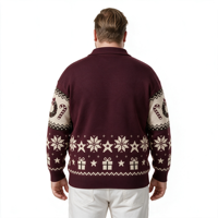 Pull en maille jacquard à col polo pour homme, motif de Noël vert style pixel, ODM OEM