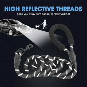 Comforting Pet <b>Leashes</b> 8mm Reflective Threads Rope Webbing Non Tangle <b>Dog</b> <b>Leash</b> Bulk Small Large <b>Dogs</b> Black Walking Training - Product Image 4