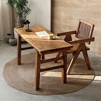 Bureau d'ordinateur rectangulaire en bois d'orme de style Wabi Sabi, simple, écologique et durable, ensemble de table et de chaise d'étude en bois japonais pour