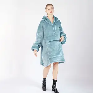 Fabrika üreticisi kış sıcak rahat giyilebilir Shperpa peluş polar artı pazen TV battaniyesi Hoodie kazak kadınlar ve erkekler için