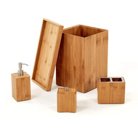 Ensemble d'accessoires de salle de bain en bambou 5 pièces, ensemble de salle de bain en bois complet avec distributeur de savon et porte-brosse à dents