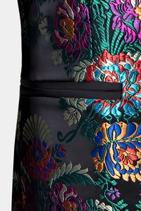 Tailored Custom Prom <strong>Suit</strong> Classic Wedding Men Tuxedo Black Floral <strong>Multi</strong> Color Tuxedo 3 Piece Men <strong>Suits</strong> - Product Image 4