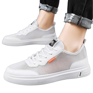 Men's <b>White</b> <b>Lace</b>-up Sneakers Summer Mesh Breathable 2025 New Hollow Casual Sports Thin Work Board Shoes - Product Image 1