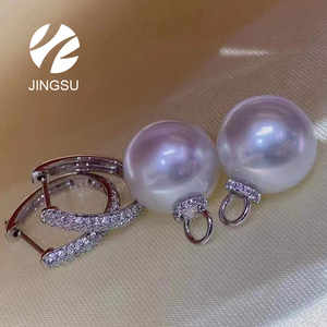 Boucles d'oreilles huggie en or 18 <span class=keywords><strong>K</strong></span>, perles blanches de la mer du sud, <span class=keywords><strong>mode</strong></span> pour femmes, cadeau diamant, pendentif à breloques, deux voies - Product Image 2
