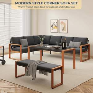 Prunia 4-delige Aluminium Moderne Waterdichte <span class=keywords><strong>Patio</strong></span> Meubelen Set Met Eettafel En Bank - Product Image 4