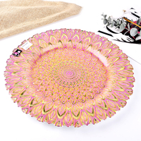 Assiettes de présentation en verre cristal de 33 cm (13 pouces) motif paon pour mariage, style européen, pour dîner de Noël, vente en gros