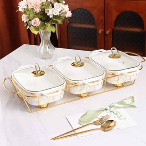 Керамическая прямоугольная мраморная форма для выпечки с двумя ушками, 3 шт., набор для выпечки с подогревом, Сухая сковорода для домашней столовой - Product Image 2