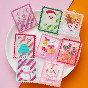 Stamp Christmas Acrylic Charms Sequins Xmas Tree Hot-air Balloon Rectangle Bell 4.5CM DIY Decor