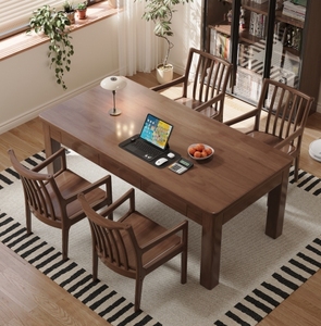 Bắc Âu nhà phòng khách gỗ rắn bàn ăn lớn Walnut màu bền hình chữ nhật tích hợp bàn làm việc với ngăn kéo - Product Image 3