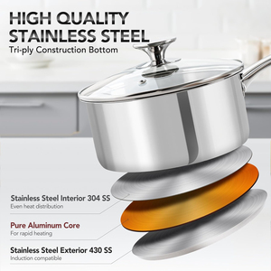 <span class=keywords><strong>Casserole</strong></span> en acier inoxydable avec couvercle en verre, compatible avec toutes les plaques de cuisson, passe au lave-vaisselle et au four, <span class=keywords><strong>sans</strong></span> PFAS/<span class=keywords><strong>PFOA</strong></span>/PTFE - Product Image 5