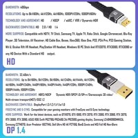 Cable DP a DP de Alta Velocidad NKIWI, 48 Gbps, Par Trenzado, PVC Trenzado, para PS5, Laptop, HDTV, Computadora, HDCP, HDR, 4K, 120Hz