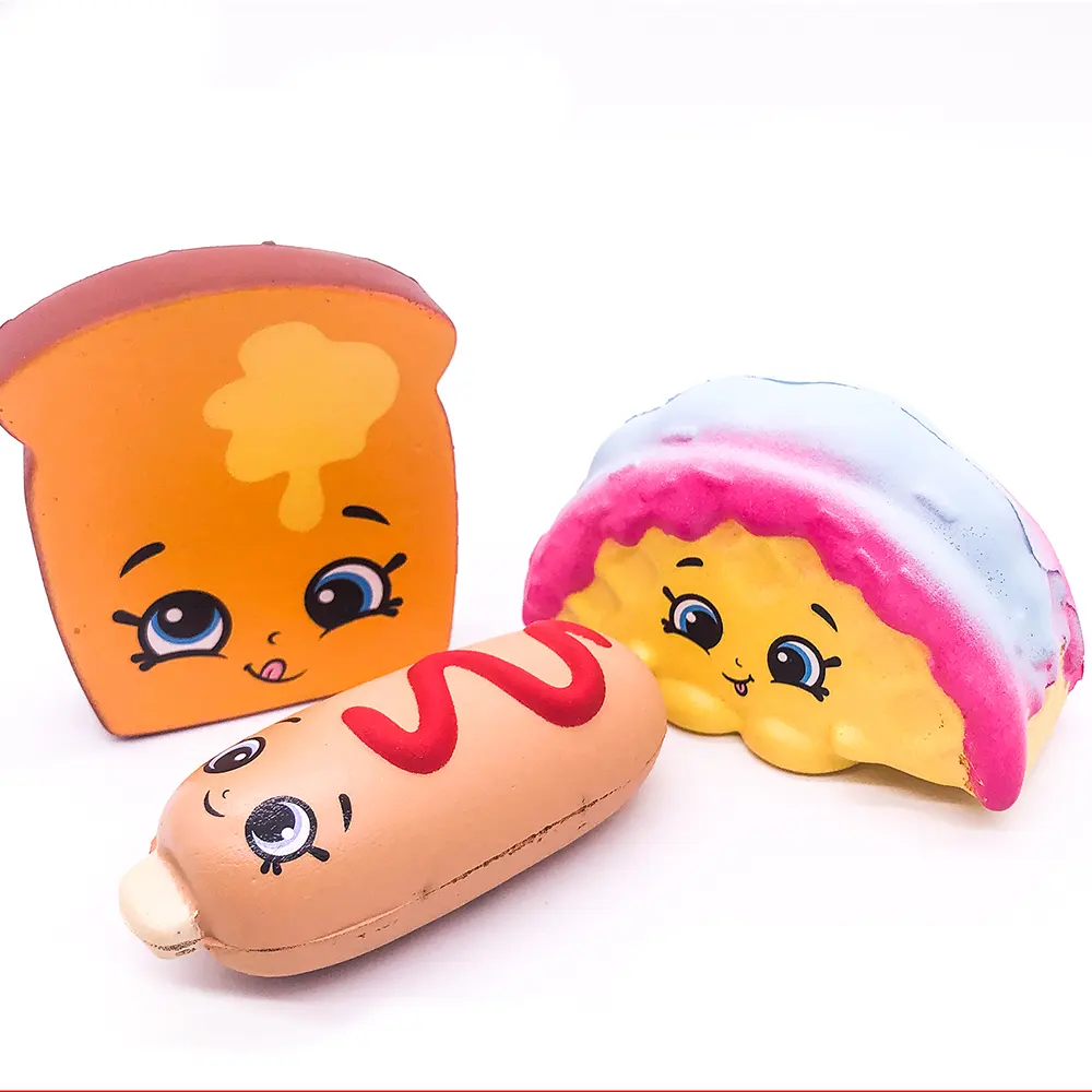 अनुकूलित कार्टून भोजन के आकार का शैक्षिक सैंडविच तनाव स्क्विशी पु स्पंज खिलौना