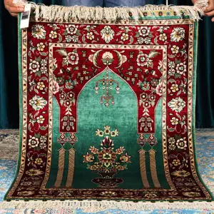 丝绸丝绸祷告防滑垫地毯 2x3 英尺穆斯林礼物