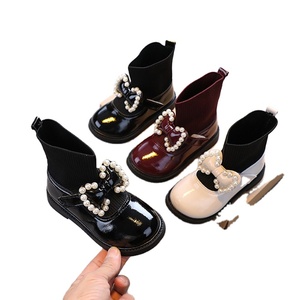 Fashion Ankle Pu Leather <b>Sock</b> Short Boot Anti-slippery TPR Hard Sole Kid Shoes Girl Boots - Product Image 1