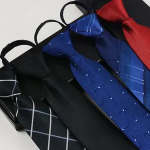 Cravates à fermeture éclair en polyester multicolore à motif de rayures à pois très vendues Cravates à fermeture éclair pour hommes