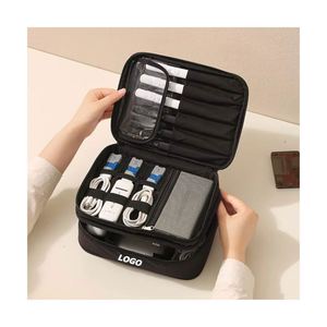 กระเป๋าจัดระเบียบอเนกประสงค์แบบปรับแต่งได้ ทำจากโพลีเอสเตอร์ พร้อมสกรีนลาย สำหรับสายชาร์จและเครื่องสำอาง - กล่องของขวัญส่งเสริมการขาย - Product Image 1