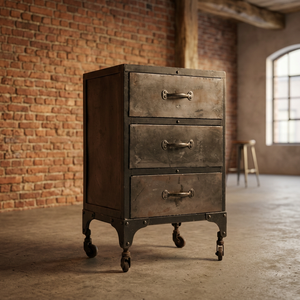 Industrial Vintage 1-Drawer Iron Storage <b>Cabinet</b> Eco-Friendly Grey Black <b>Rustic</b> Finish Farmhouse Apartment Living Room Furniture - Product Image 2