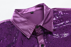 Casual Stylish <strong>Sequin</strong> <strong>Shirt</strong> for <strong>Men</strong>, European Size Bright Disco Design, Sparkly Nightclub Party Daily Tops - Product Image 5