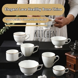 Taza de té de porcelana de hueso con borde dorado minimalista moderna con logotipo personalizable para el hogar o el café, tazas y platillos de cerámica - Product Image 4