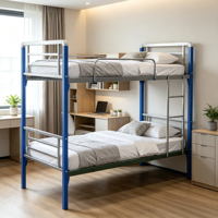 Lit superposé en métal moderne et peu encombrant, double sur double, avec échelle et barrières de sécurité pleine longueur, idéal pour les écoles et les hôtels