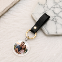 Porte-clés photo DIY en acrylique transparent avec sangle en cuir, cercle rond de 35 mm, cadre d'insertion photo en acrylique transparent